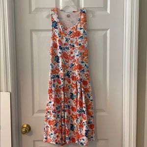 Red and orange flowery dress
